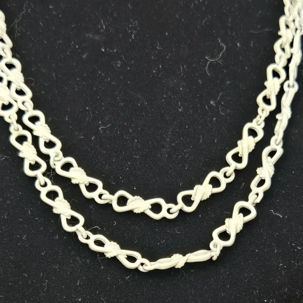 Vintage Monet White Twisted Chain Statement Long Necklace (for Layering) [J33]